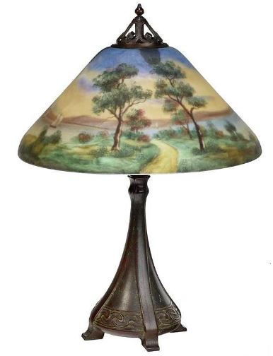 Antique Reverse-Painted Lamp