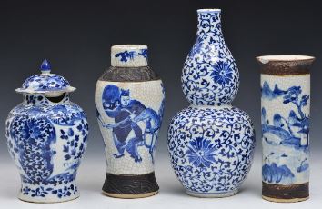 Various shapes of collectible Chinese vases