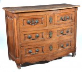 FRENCH WALNUT BOWFRONT CHEST OF DRAWERS,