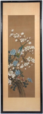 CHINESE PAINTING ON SILK, BIRDS ON A