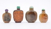 GROUPING OF 4 SNUFF BOTTLES, AGATE,