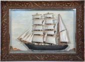 SHADOWBOX SHIP MODEL, 19TH C., SCHOONER