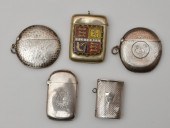 5 SILVER MATCH SAFES. 4 ARE ENGLISH5