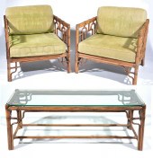 PAIR OF MCGUIRE ARMCHAIRS WITH MATCHING