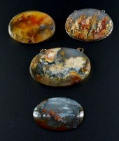 GROUPING OF FOUR MOSS AGATE BROOCHES