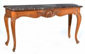 FRENCH MARBLE TOP OAK CONSOLE TABLEFrench