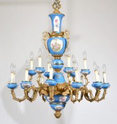SEVRES STYLE PORCELAIN AND BRONZE 18-LIGHT