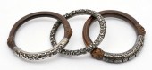 CHINESE SILVER & WOOD BANGLES (3).Chinese