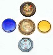 GROUPING OF 5 COMPACTS, ENAMELLED AND