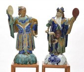 PAIR OF SHIWAN BISCUIT & GLAZED CERAMIC