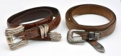 2 STERLING BUCKLE AND LEATHER BELTS,