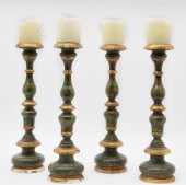 4 ITALIAN PAINTED WOODEN CANDLE HOLDERS,