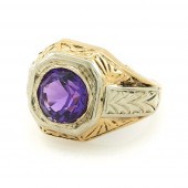 14K TWO-TONE GOLD & AMETHYST ENGRAVED