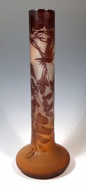 CAMEO GLASS TALL VASE SIGNED GALLE.Cameo