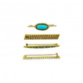 LOT OF FOUR (4) 14K GOLD BAR PINS, TURQUOISE