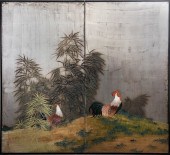 JAPANESE TWO PANEL SCREEN PAINTING OF