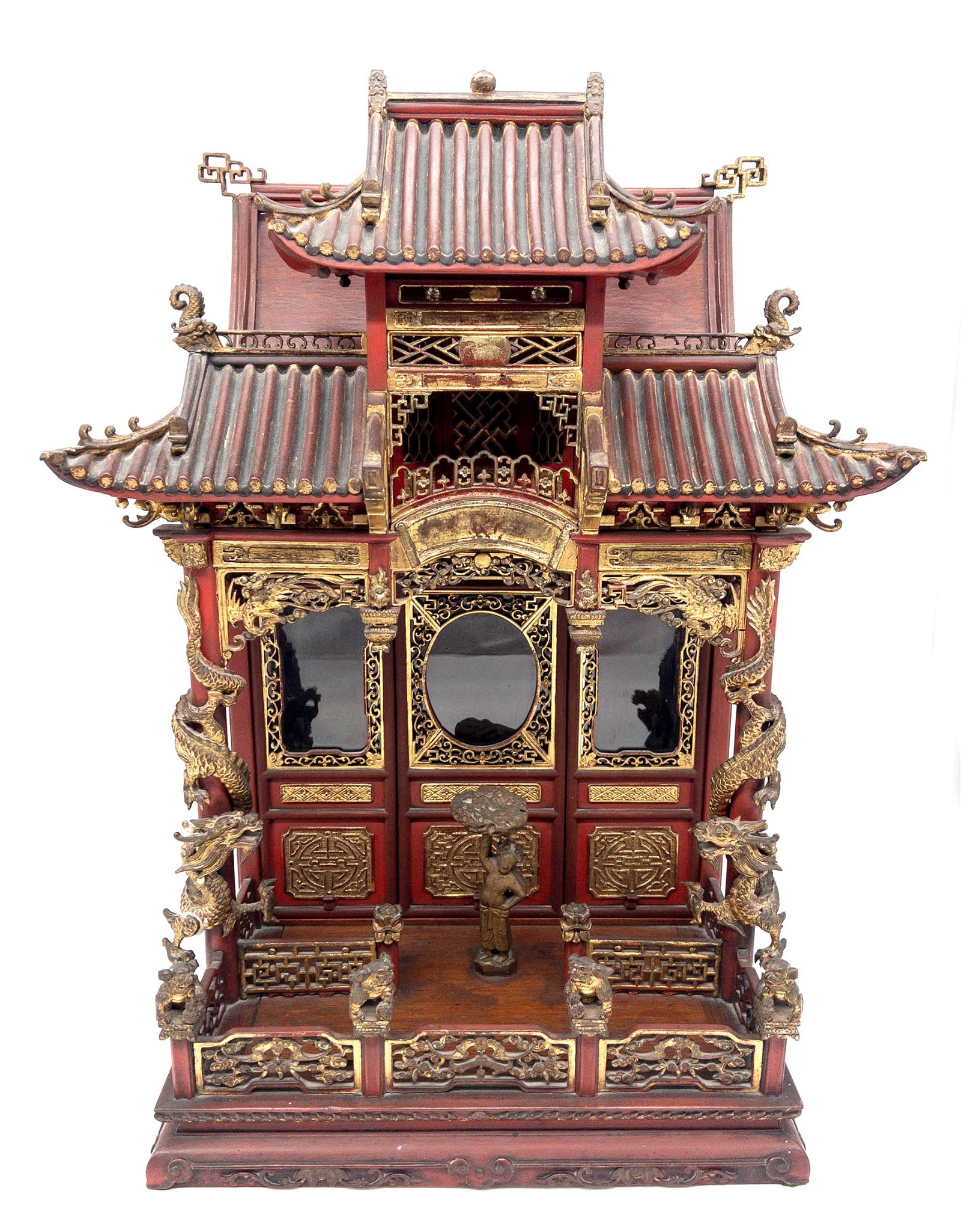 CHINESE RED LACQUER MINIATURE PAGODA 3d23de