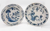 TWO 18TH C. DELFT BLUE & WHITE CHARGERS2
