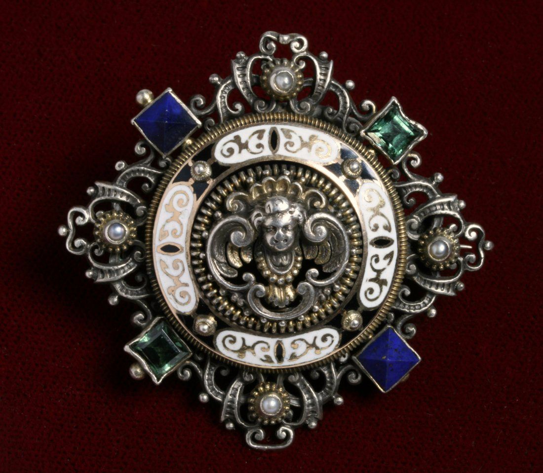 RUSSIAN 84 SILVER BROOCH WITH GEMSTONES  3d2441