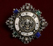 RUSSIAN 84 SILVER BROOCH WITH GEMSTONES,