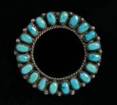 SMALL OLD ZUNI SNAKE EYE BROOCH - TURQUOISE