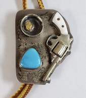 OLD WEST STERLING & TURQUOISE BOLO TIE
