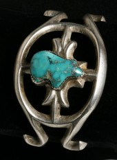 OLD ZUNI SILVER BRACELET WITH TURQUOISE