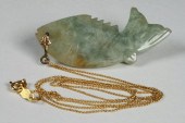 CHINESE CARVED JADE FISH PENDENT ON