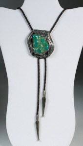 LARGE SILVER & TURQUOISE NUGGET BOLO