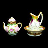 TWO LIMOGES HAND PAINTED PORCELAIN PILL