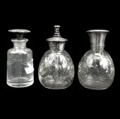 THREE VINTAGE GLASS AND STERLING PERFUME