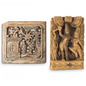 TWO HAND CARVED WOODEN SCULPTURESGrouping