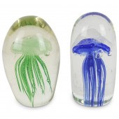 TWO JELLYFISH STYLE ART GLASS PAPERWEIGHTSGrouping