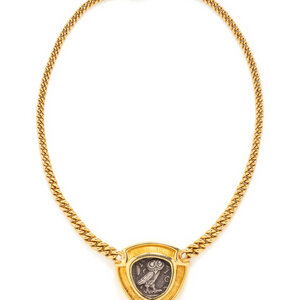 YELLOW GOLD, GREEK COIN AND DIAMOND