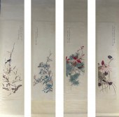 A SET OF CHINESE PAINTINGS OF FLOWERS