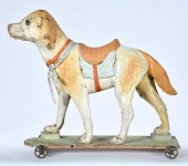 FRENCH PAPER MACHE DOG TOY ON WHEELS