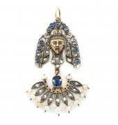 18K GOLD SAPPHIRE AND PEARL EGYPTIAN