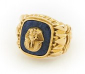 14K GOLD & LAPIS RING WITH EGYPTIAN