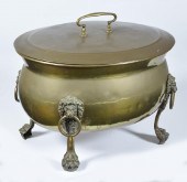 ENGLISH BRASS COVERED WOOD BIN WITH