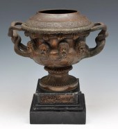 FRENCH BRONZE URN ON PLINTH, 19TH C.French