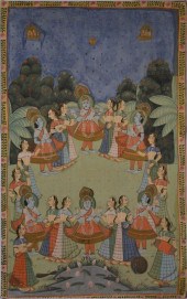 INDIAN KRISHNA AND GOPIS PAINTING ON