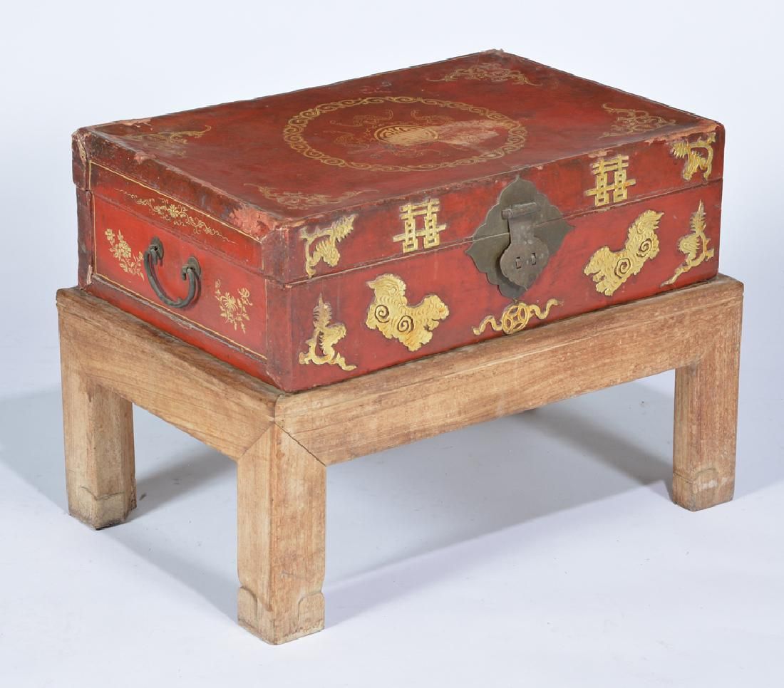 CHINESE RED LACQUER PIGSKIN BOX 3d1825