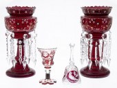 PAIR OF RUBY RED LUSTERS, A GERMAN GOBLET