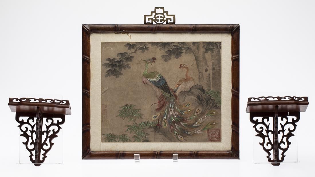 CHINESE PAINTING ON SILK AND PAIR 3d3114