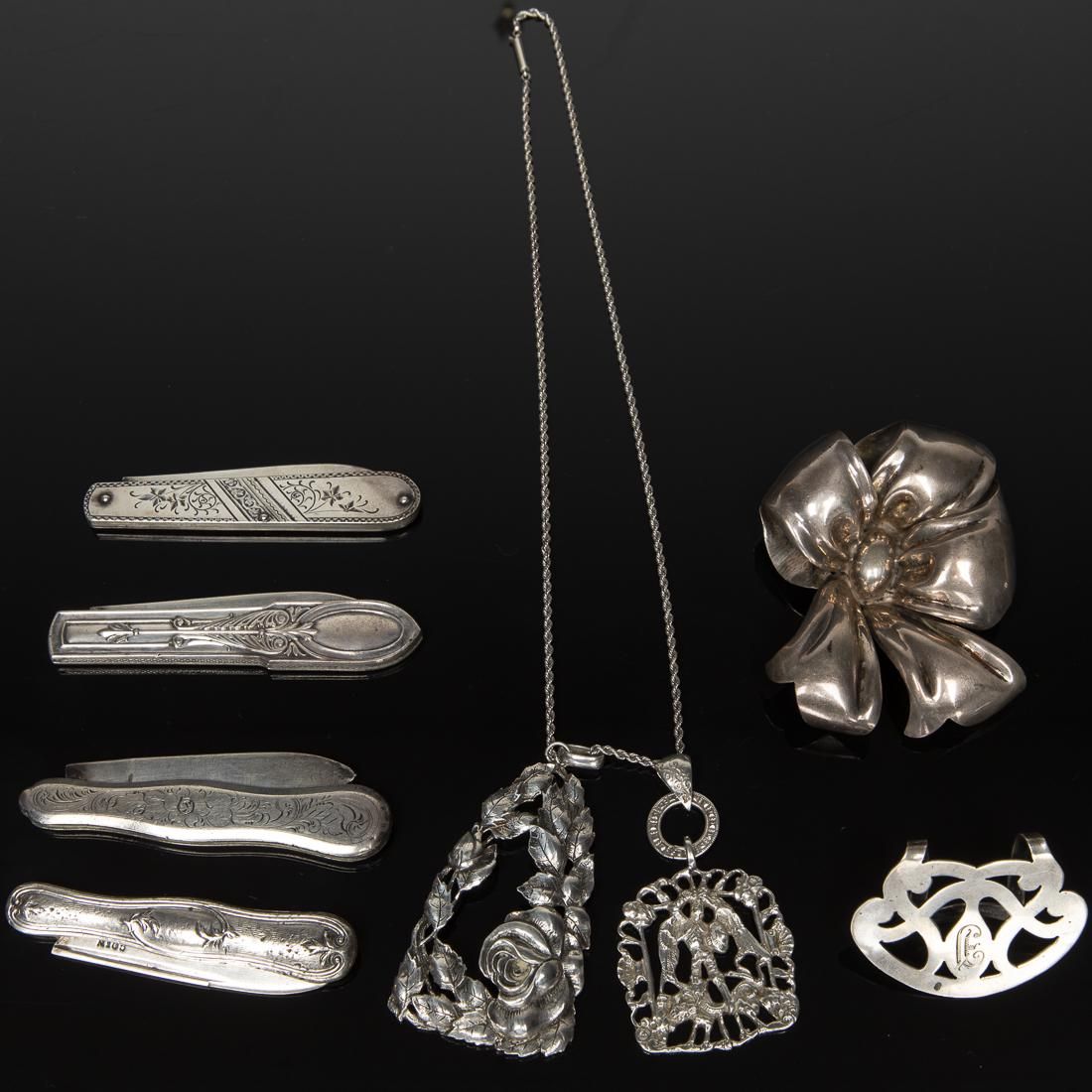 GROUP OF SILVER JEWELRY AND 4 POCKET 3d3159