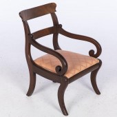 CHILDRENS MAHOGANY OPEN ARMCHAIR, LATE