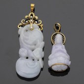 TWO CHINESE LAVENDER JADE AND 14K GOLD