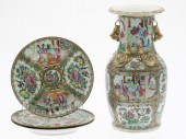CHINESE FAMILLE ROSE VASE AND 3 PLATESChinese