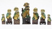 7 YELLOW AND GREEN CERAMIC FU DOGS7