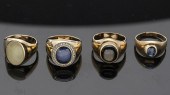 FOUR MENS 14K GOLD AND DIAMOND RINGSFour